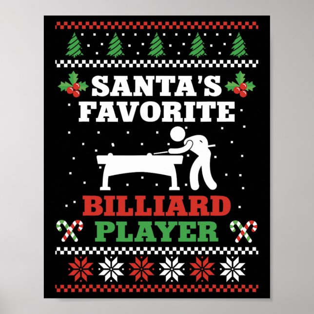 Billiards Pool Player Ball Christmas Ugly Christma Poster (Front)