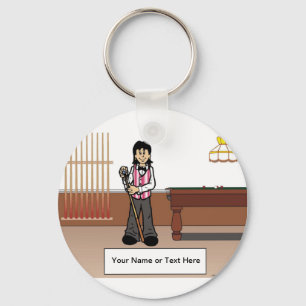 Billiards, Pool Player - Female Cartoon Keychain