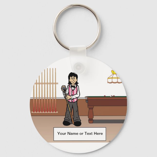 Billiards, Pool Player - Female Cartoon  Keychain (Front)