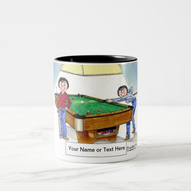 Billiards, Pool Player - Female & Female Cartoon  Two-Tone Coffee Mug (Center)