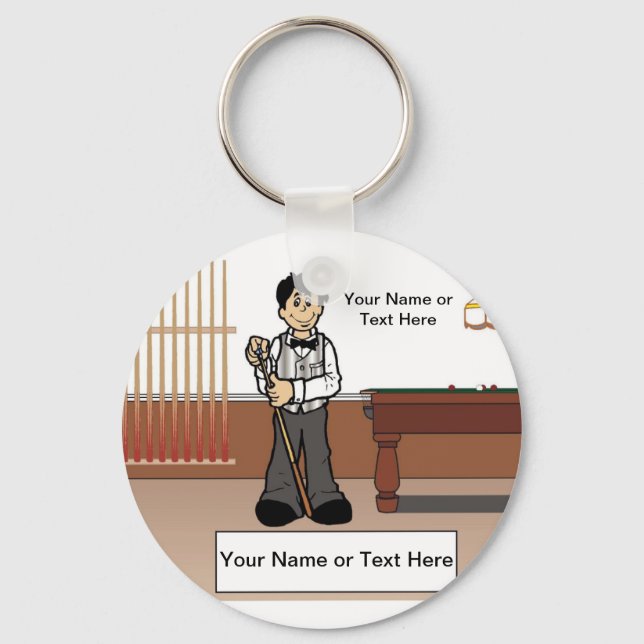 Billiards, Pool Player - Male Cartoon  Keychain (Front)