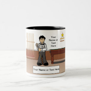 Billiards, Pool Player - Male Cartoon Two-Tone Coffee Mug