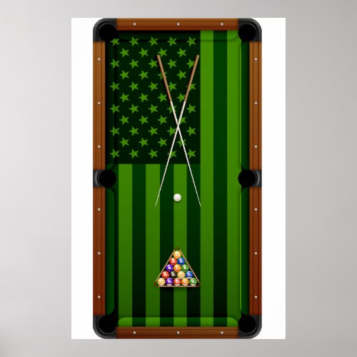 Billiards Pool Player Table USA US American Flag Poster