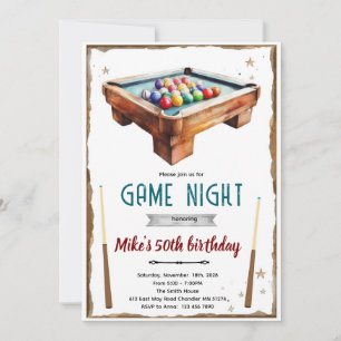 Billiards Pool Table birthday party Invitation