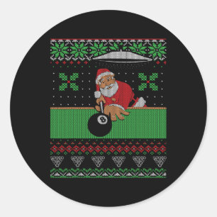 Billiards Pool Ugly Christmas Sweater Style Classic Round Sticker