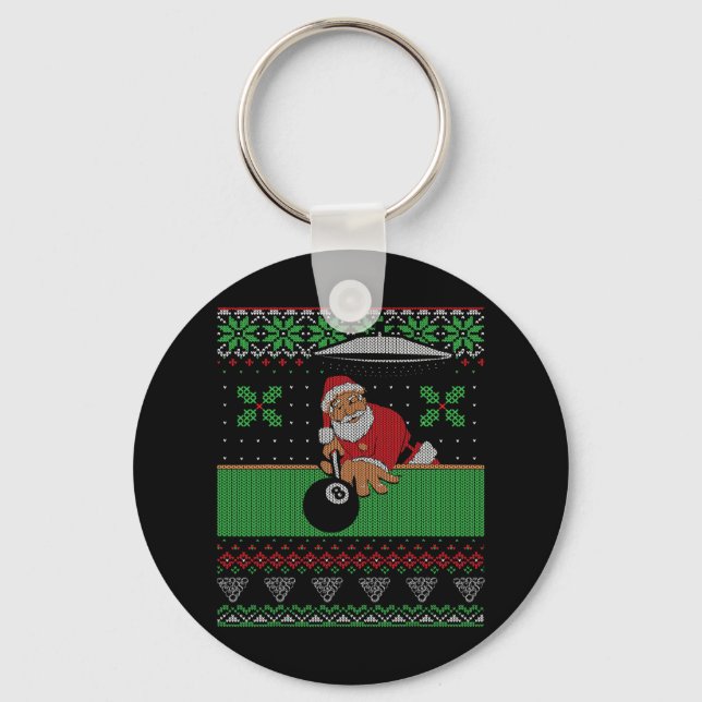 Billiards Pool Ugly Christmas Sweater Style  Keychain (Front)