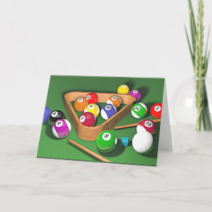 Billiards, rack 'em up, colorful design,  card