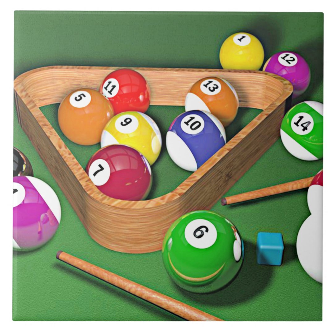 Billiards, rack 'em up, colorful design, ceramic tile Zazzle