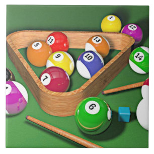 Billiards, rack 'em up, colorful design, ceramic tile