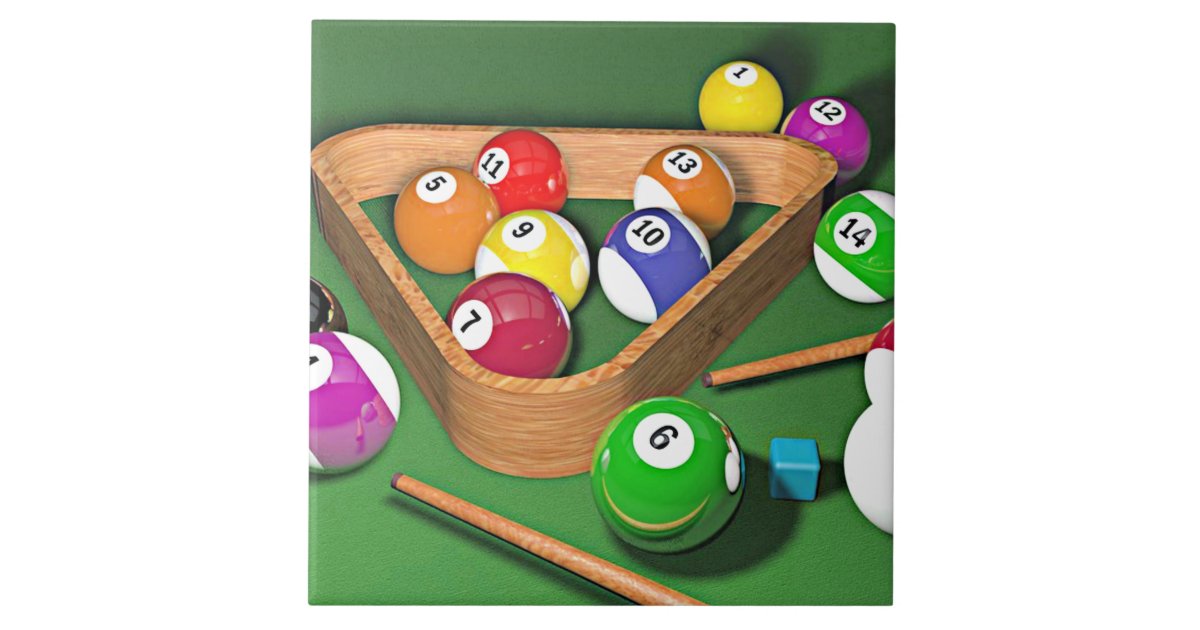 Billiards, rack 'em up, colorful design, ceramic tile Zazzle
