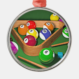 Billiards, rack 'em up, colorful design, metal ornament