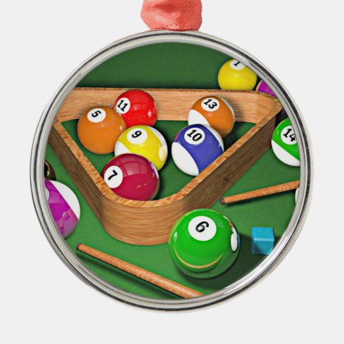 Billiards rack em up colorful design  metal ornament