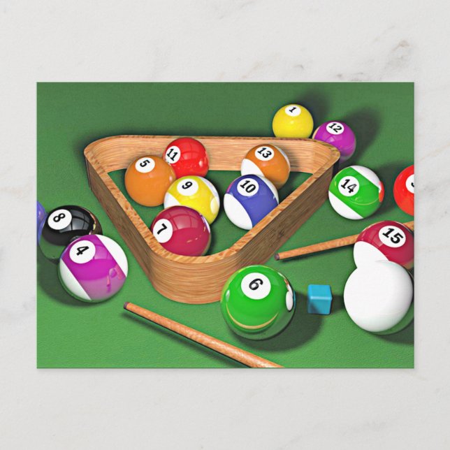 Billiards, rack 'em up, colorful design, postcard (Front)