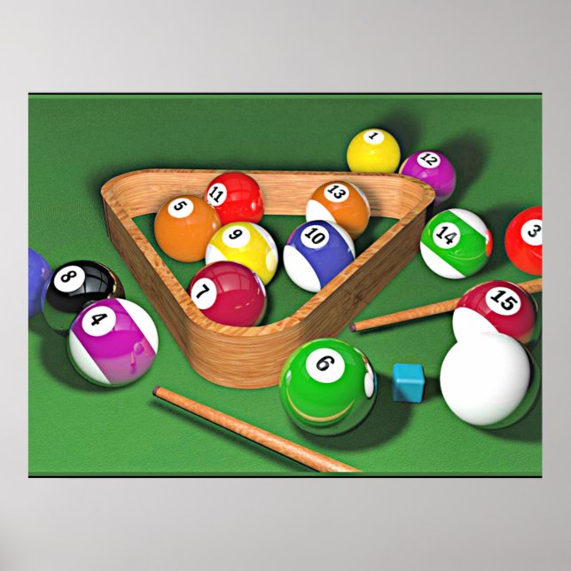 Billiards, rack 'em up, colorful design, poster (Front)