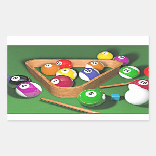 Billiards, rack 'em up, colorful design, rectangular sticker