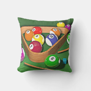 Billiards, rack 'em up, colorful design, throw pillow