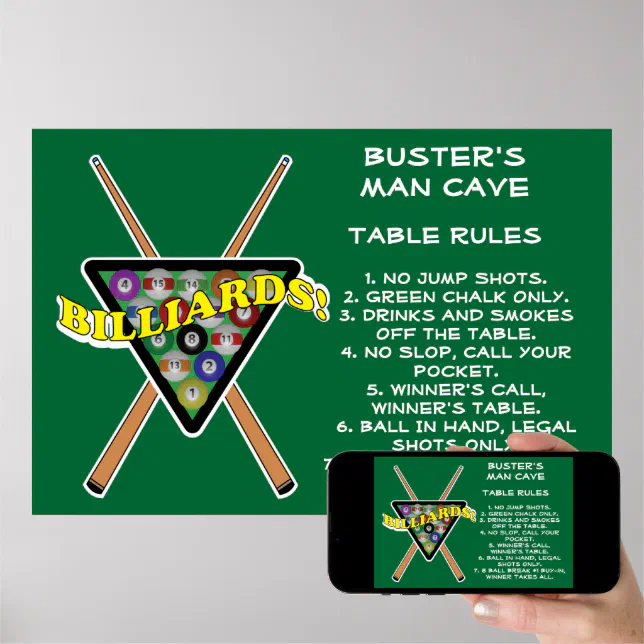 Billiards Rack House Pool Rules Poster Zazzle