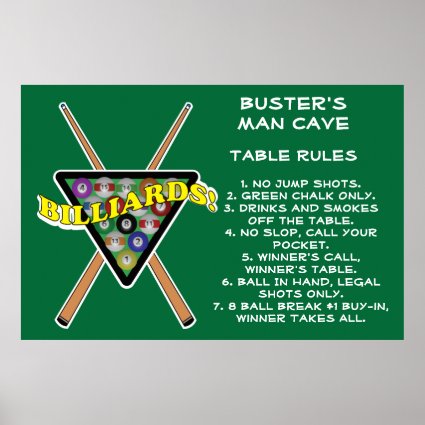 Billiards Rack House Pool Rules Poster