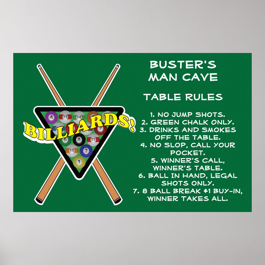 Billiards Rack House Pool Rules Poster Zazzle