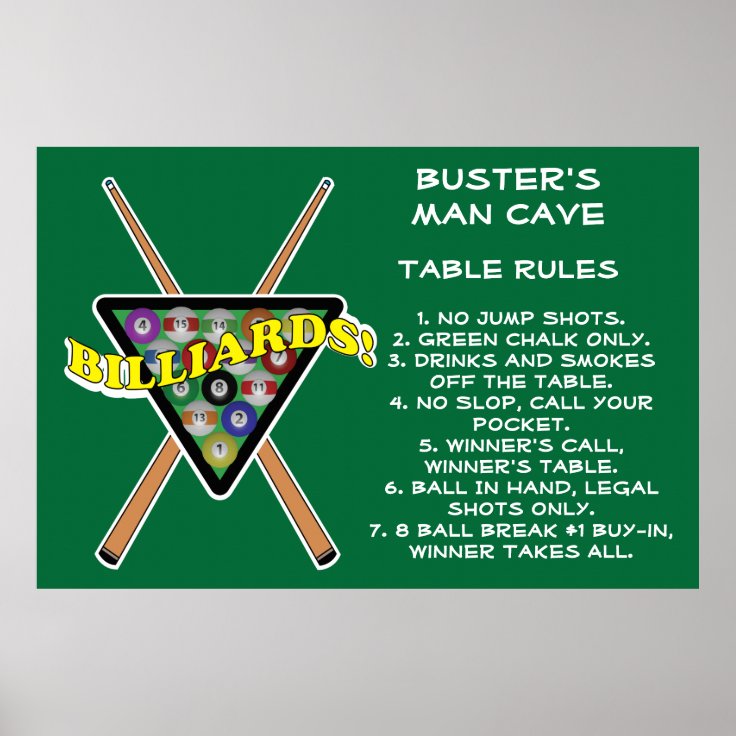 Billiards Rack House Pool Rules Poster Zazzle