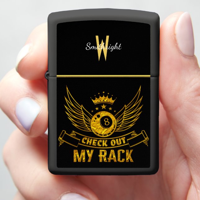 Billiards Saying With Wings and Crown Design Zippo Lighter (In Hand)