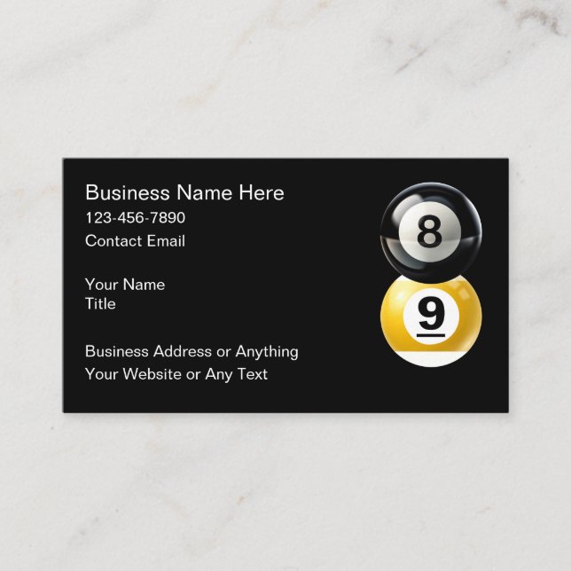 Billiards Snooker Theme Business Cards (Front)