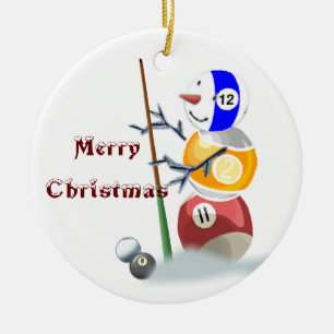 Billiards Snowman Christmas Ornament