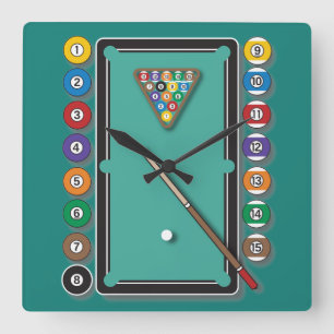 Billiards Square Wall Clock