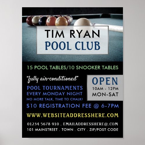 Billiards Table Pool Snooker Club Advertising Poster