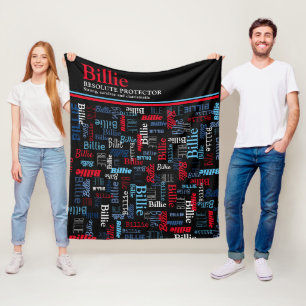 Billie custom name meaning red blue white black Fleece Blanket