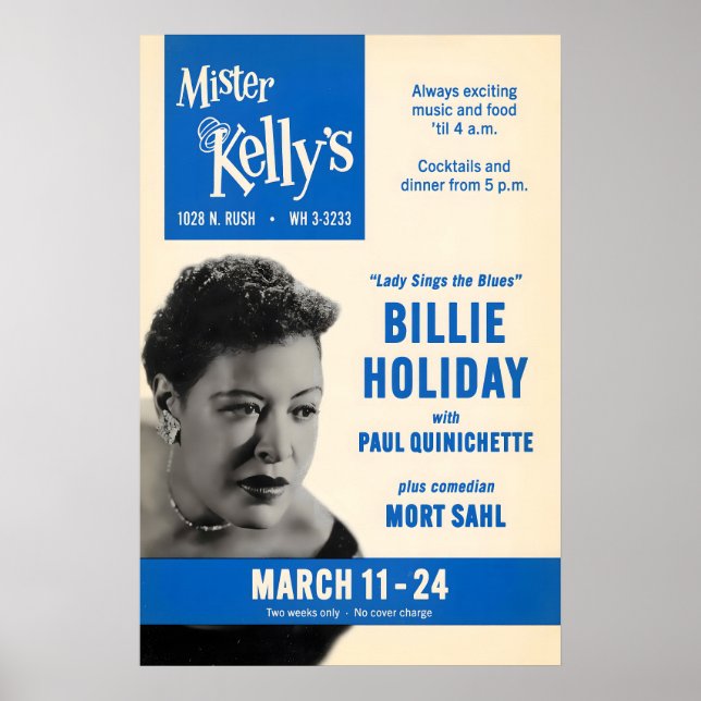 Billie Holiday jazz poster - Mister Kelly's (Front)