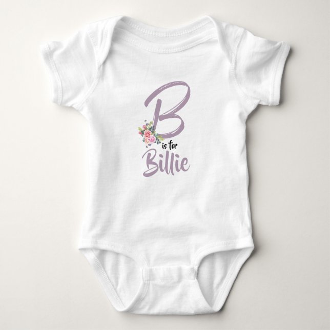 Billie Name Baby Outfit Letter B Romper Floral (Front)