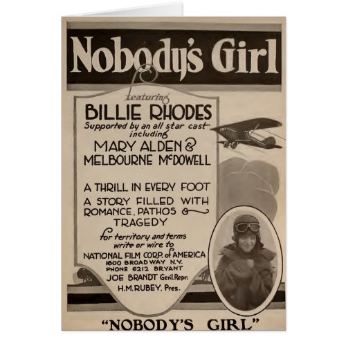 Billie Rhodes 1920 silent movie exhibitor ad
