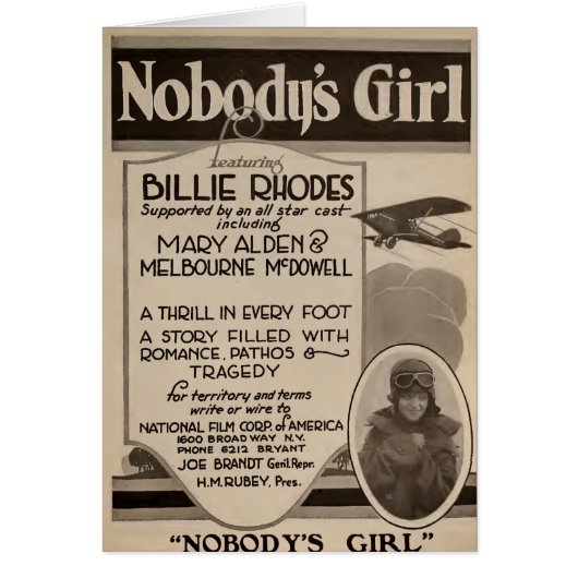 Billie Rhodes 1920 silent movie exhibitor ad (Front)