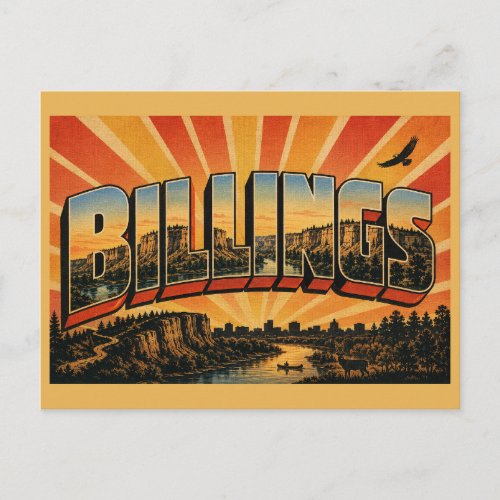 Billings Montana Rimrocks Yellowstone River Art Postcard