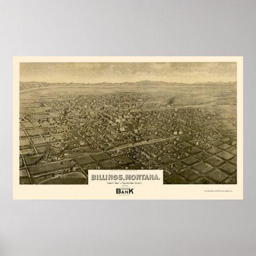 Billings MT Panoramic Map _ 1904 Poster