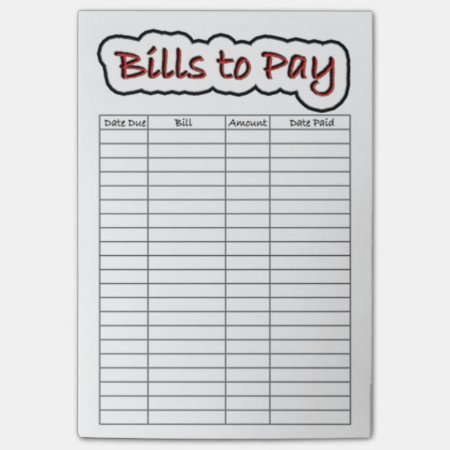 Bills To Pay Post-it Notes