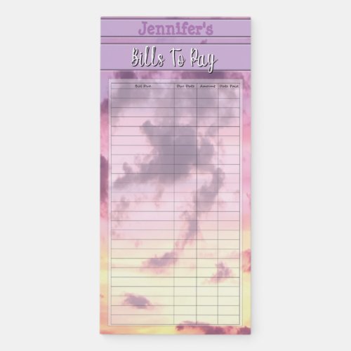 Bills To Pay Reminder Purple Yellow Magnetic Notepad