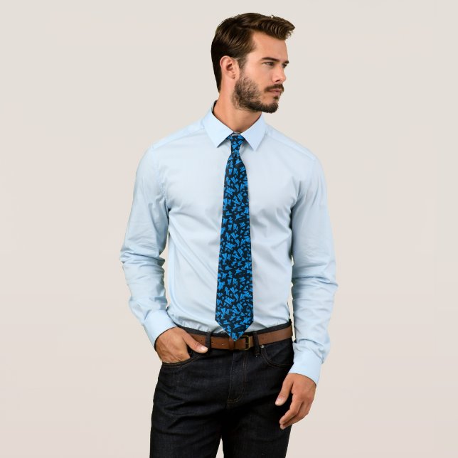 Billy Badass Blue Paper Planes Woven Graphic Neck Tie (In Situ)