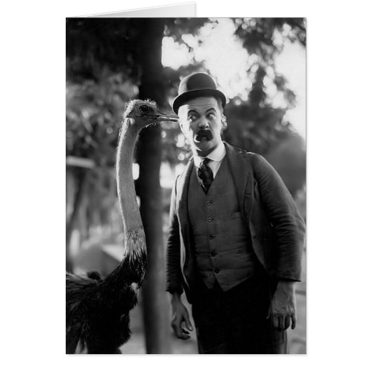 Billy Bevan with an Ostrich, Circa Late 1910s Cards (Front)