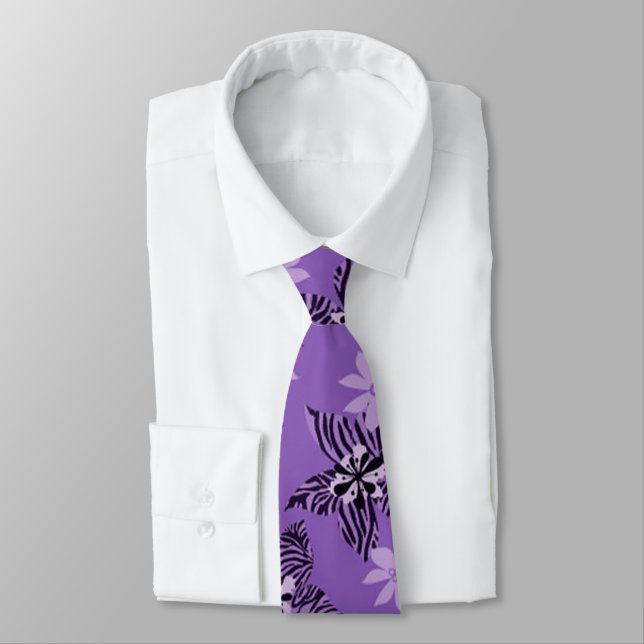 Billy Bong Hawaiian - Purple Passion Flower Satin Neck Tie (Tied)