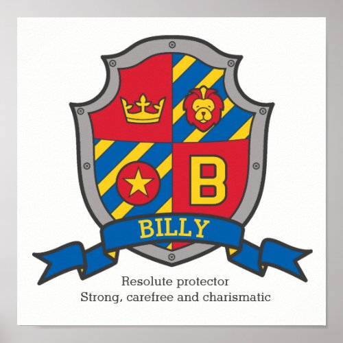 Billy boys name meaning heraldry shield letter B Poster