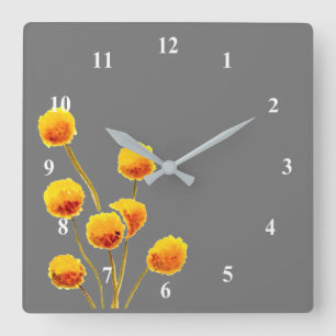 Billy Button yellow Australian native flower Square Wall Clock