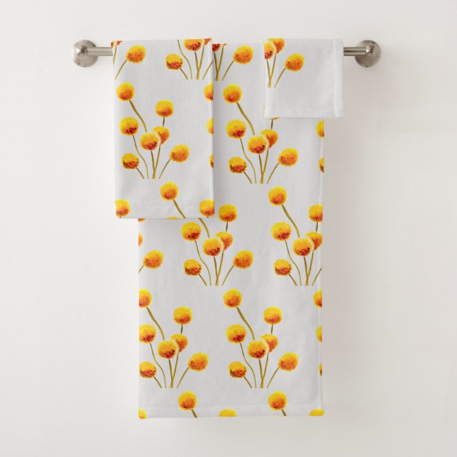 Billy button yellow flowers modern bath towel set (Insitu)