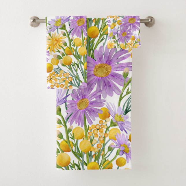 Billy Buttons And Daisy Floral Blooms  Bath Towel Set (Insitu)