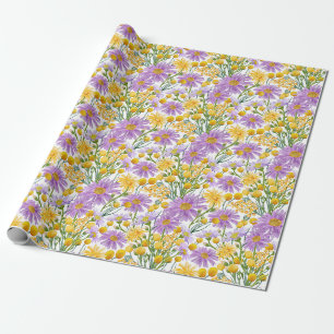 Billy Buttons And Daisy Floral Blooms Wrapping Paper