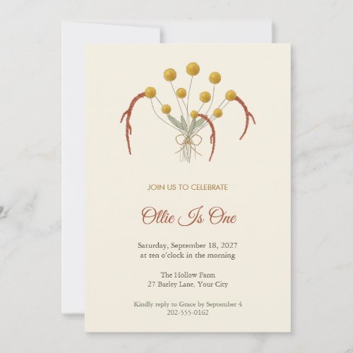 Billy Buttons First Birthday Invitation
