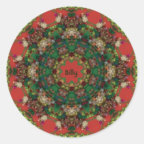BILLY  CHRISTMAS  Yellow Green Red Blue   Classic Round Sticker