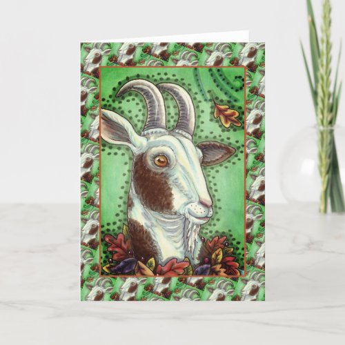 BILLY GOAT AND AUTUMN LEAVES THANKSGIVING FARM CARD