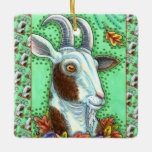 BILLY GOAT AND AUTUMN LEAVES, THANKSGIVING FARM CERAMIC ORNAMENT